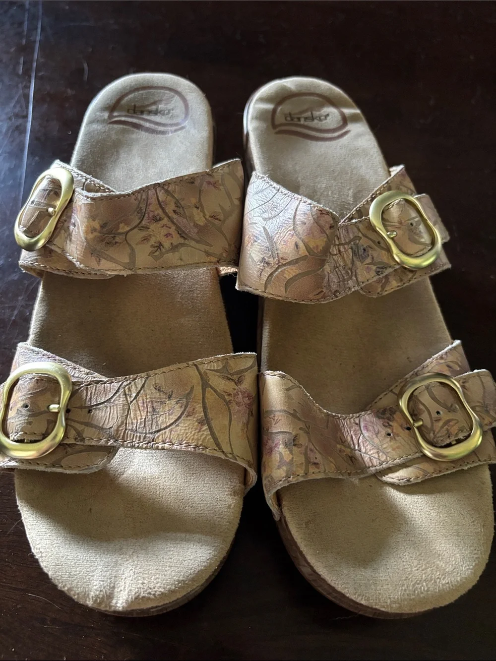 Dansko Sophie Sandals floral pattern with gold buckles